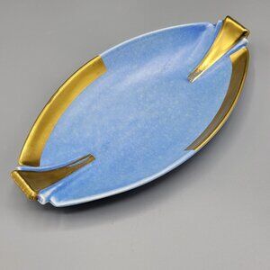Vintage Carlton Ware Art Deco Blue Gold Trim Oval Ceramic Tray England